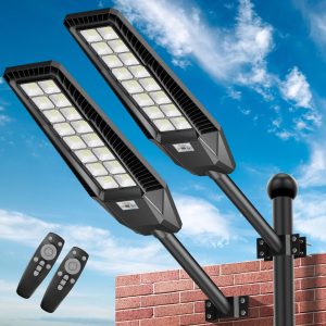 Lighteme 2 Pack 1600W Solar Street Lights Outdoor 90000 Lumens Dusk to Dawn With Remote and Motion Sensor