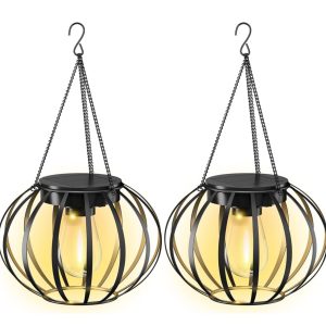 2 Pack Lighteme Solar Hanging Lanterns Outdoor Waterproof 15 Pumpkin Shape