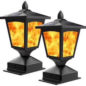 Lighteme Solar Post Cap Lights Outdoor for Wood Fence Posts Pathway. Deck. Pack of 2