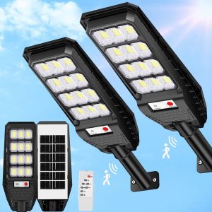 Lighteme 2-Pack Solar Street Lights Outdoor Waterproof.6000LM Dusk to Dawn.6500K Motion Sensor with Remote Control