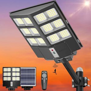 Lighteme 600W Commercial Solar Street Light . 60000LM Parking Lot Light Commercial Dusk to Dawn With Remote