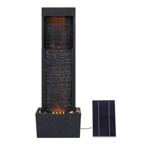 Lighteme Solar-Powered Waterfall Fountain with LED Lights. 38'' Tall Outdoor Gray Slate