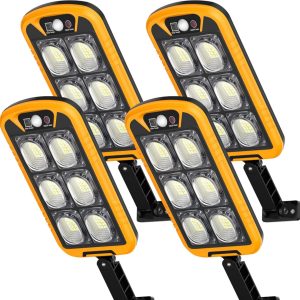 Lighteme SmartYard Solar Lights Outdoor Motion Sensor Light. 7000K Solar Street Lights with Remote Control. Dusk to Dawn Flood Light Outdoor. IP65 Waterproof Security Light (4 Packs)