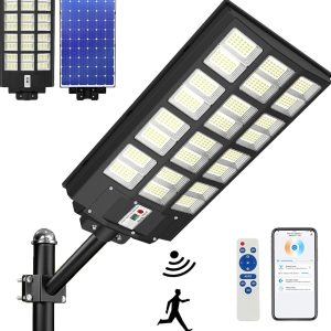 Lighteme 2000W Solar Street Light Outdoor. 250000LM 6500K with Mobile App Remote Control Dusk to Dawn LED Motion Sensor