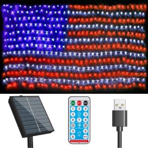 Lighteme American Flag Solar Lights 420 Super Bright LEDs 2-in-1 Solar Powered and Plug in Flag Light