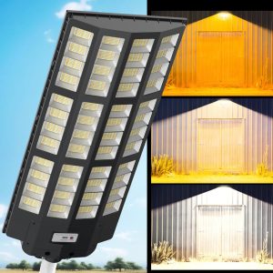 Lighteme 9000W Solar Street Light - Tri-Color 3000K/4000K/6500K Dimmable Solar Motion Sensor Light Outdoor. IP66 Waterproof Solar Dusk to Dawn Lights