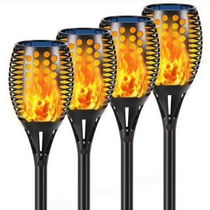 4-Pack Lighteme Solar Flickering Flames Torch Lights Outdoor Dusk to Dawn Auto On/Off 43 Inch