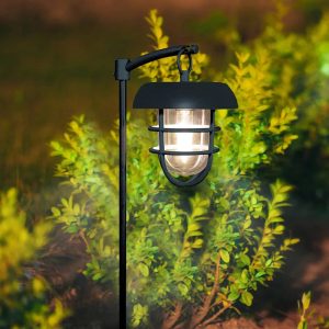 Lighteme LED Solar Hanging Lights on Shepherds Hook Metal Pole (Set of 4)