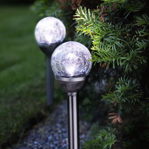 Lighteme Steel Solar Crackle Glass Ball PathWay LED- 8 Pack