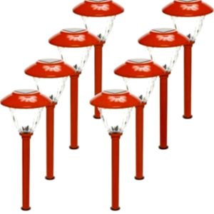 Lighteme 8 Pack Color On Demand Solar Pathway Lights Outdoor-Stainless Steel ( Red )