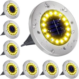 Lighteme Solar Garden Disk Lights 16LED Solar Ground Lights Underground Lights.4 Pack-20 Lumen