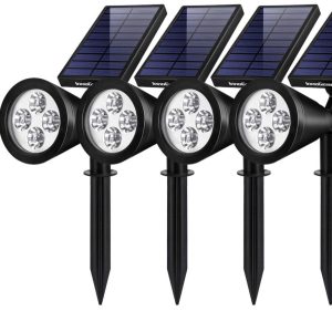 Lighteme Solar SpotLights Outdoor. Waterproof Solar Powered Landscape  2-in-1 Wall Light Auto On/Off . Pack of 4