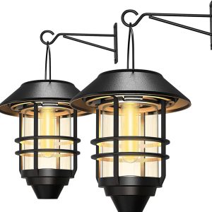 Lighteme 2 Pack Security Solar Hanging Lanterns . Wall/Porch Lights 15 Lumen Heavy Glass & Stainless