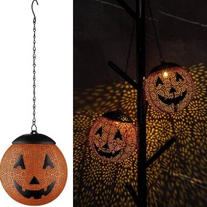 Lighteme Halloween Solar Hanging Lights Outdoor - Garden Solar Metal Lantern Decor. Solar Powered Led Waterproof Decorative Round