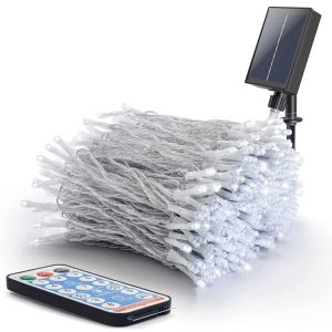 Lighteme 165Ft Solar String Lights White Wire Outdoor.500 LED Christmas Lights with 8 Modes and Timer. Remote Control