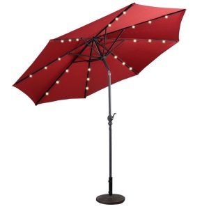 Lighteme High Quality 10 Ft Patio Solar Umbrella with Crank Solar-powered LED Lights 8 Firm UV Protective Outdoor Patio Beach Umbrella