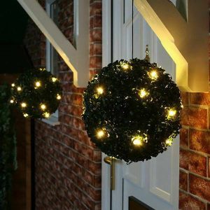 Lighteme Artificial Topiary Grass Ball with Solar Lights. includes hook