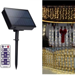 Lighteme Premium Warm White LED Solar Icicle lights with Remote