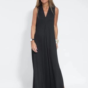 Lighteme Elegant Solid Color Sleeveless Maxi Dress