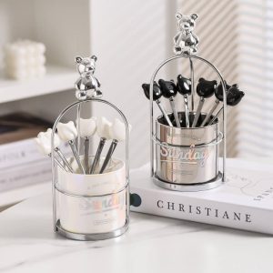 Lighteme Bear Ceramic Dessert Fork & Spoon Storage Jar