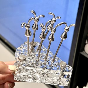 Lighteme Cheese Shaped Glass Dessert Fork & Spoon Storage