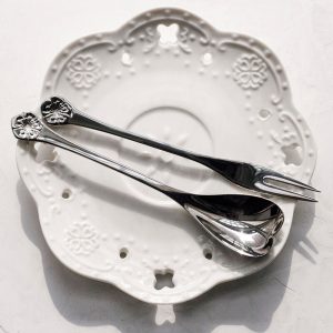 Lighteme Cherry Blossom Embossed Dessert Spoon & Fork