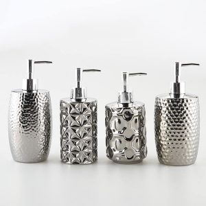 Lighteme Silver Embossed Ceramic Soap Dispenser