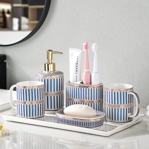 Lighteme Stripe Gilt Ceramic Bathroom Set