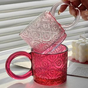 Lighteme Vintage Begonia Flowers Embossed Glass Cup