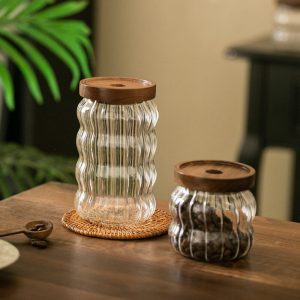 Lighteme Wavy Striped Glass Storage Jar