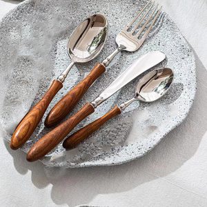 Lighteme Wooden Handle Flatware 4Pcs Set