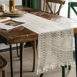 Lighteme Woven Hollow Tassel Jute Table Runner