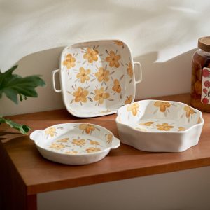 Lighteme Yellow Flower Ceramic Baking Tableware